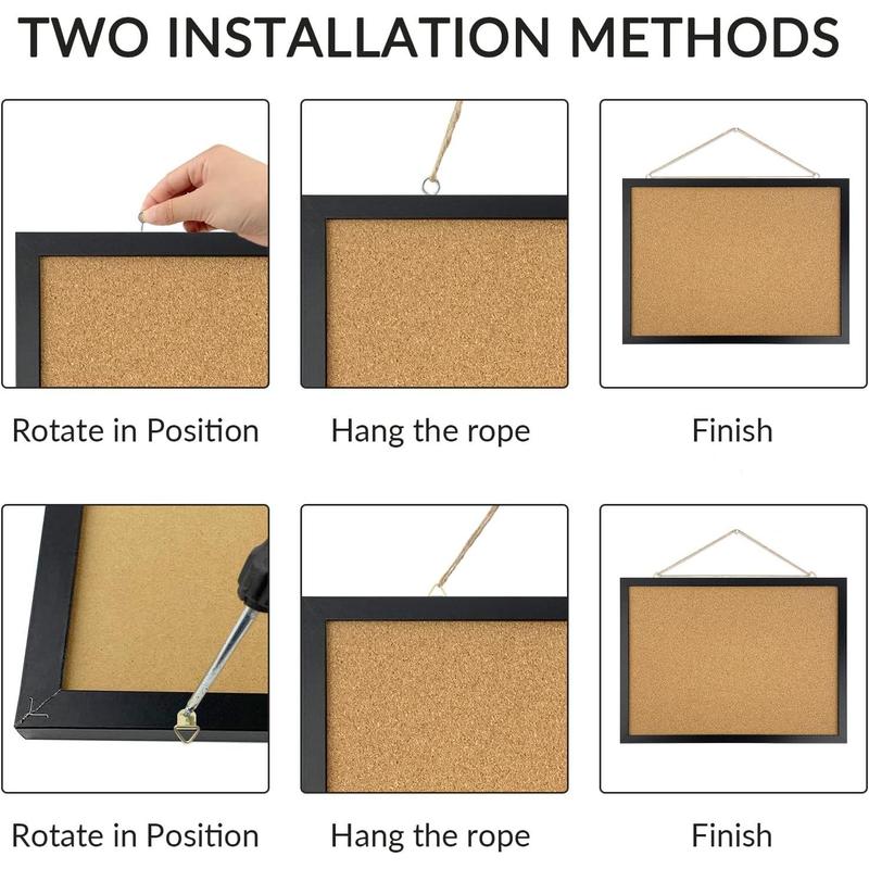 Black Cork Board Bulletin Board, 14.6"X 11" Cork Board, Oak Wood Finish Frame, Wall Mounted Cork Board for Office Home and School(Pins, Eye Bolts, gaskets, Screws)