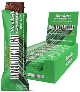 Barebells Vegan Protein Bars Hazelnut & Nougat - 12 Count, 1.9oz Bars - Features Plant Based Protein Bar with 15g of High Protein - Chocolate Protein Snacks with Only 1g of Total Sugars