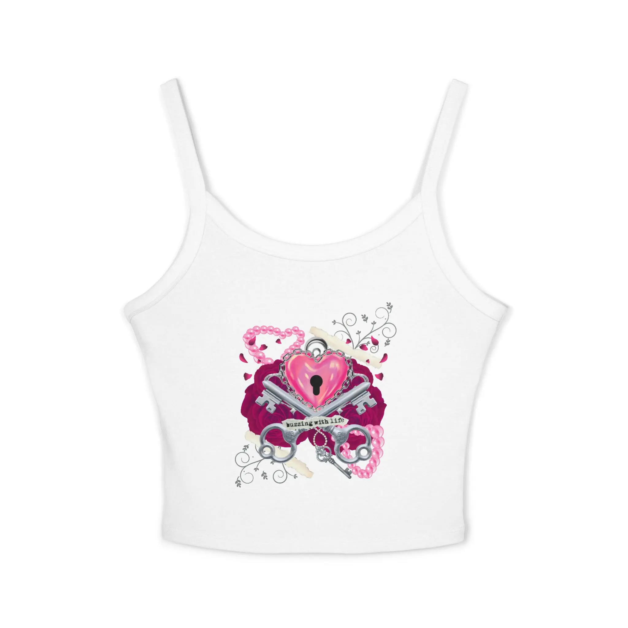 Pink Heart Lock and Crown Tank Top