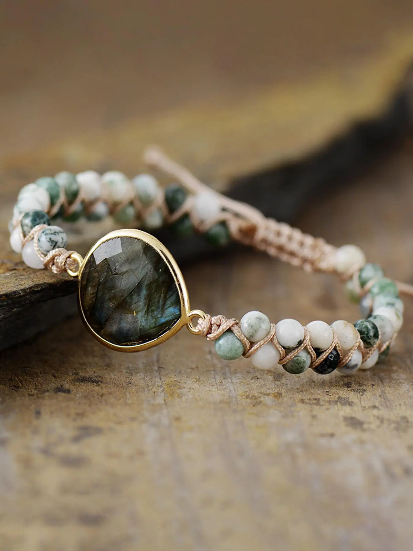 Boho Style Natural Stone Braided Bangle Bracelet, Bohemian Bracelet, Adjustable Braided Bracelet for Women & Men, Fashion Accessories for Daily Wear, Trendy Jewellery Accessories, Bangle Jewelry