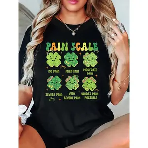 100% Cotton Funny Pain Scale Shamrock Nurse St. Patrick's Day Men Women T-Shirt Men's Women's Soft Breathable Tee Classic Fashion Summer Tops Printing Short Sleeve T-Shirt graphic tees men crop tops summer outfits for men summer tops T-Shirt