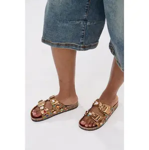 AKIRA BAYLEAVES BRONZE SLIP ON FLAT SANDAL