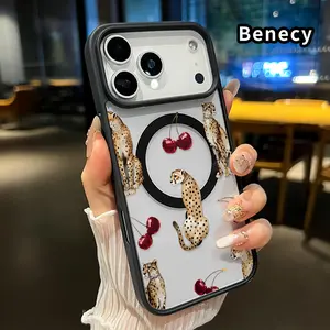 Magnetic Phone Case for iPhone 17 Pro Max 16 Plus 15 14 13 12 11 Air E Cheetah Cherry Symphony Clear Acrylic Hard Back Soft TPU Edge wireless charging compatible phone Cover