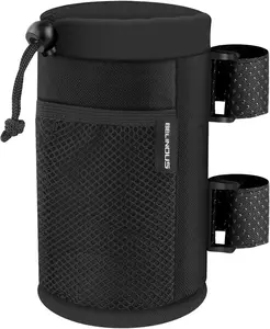 Belinous Scooter Cup Holder for 8-32Oz Bottles, Wheelchair Walker Water Bottle Holder for UTV Roll Bar Bike E-Bike Golf Cart and Boat, Drink Holder with Net Pockets and Hook and Loop Straps BELINOUS
