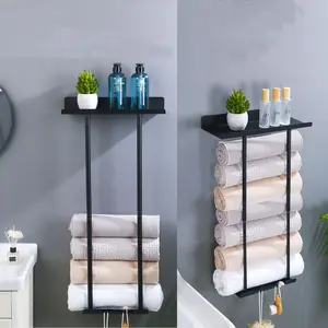 Bathroom Towel Storage Rack, Towel Racks for Bathroom Wall Mounted 30 inch with Shelf Can Holds 6 Large Towels, Wall Towel Rack for Rolled Towels, Black
