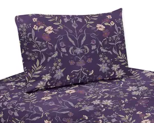 Sweet Jojo Designs 4-Piece Queen Sheet Set (Boho Wildflower Vintage Floral) for Girls, Teen, Children/Kids Bed Sheets incl. Fitted and Flat Sheets & Pillow Cases (Purple Botanical, Garden, Bohemian)