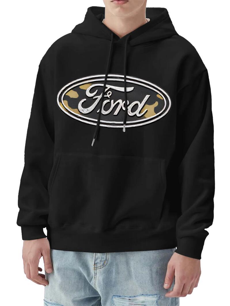 Ford Camo Hoodie for Men | Black Graphic Sweatshirt | Trendy Streetwear Pullover | Perfect Gift for Him or Car Lovers