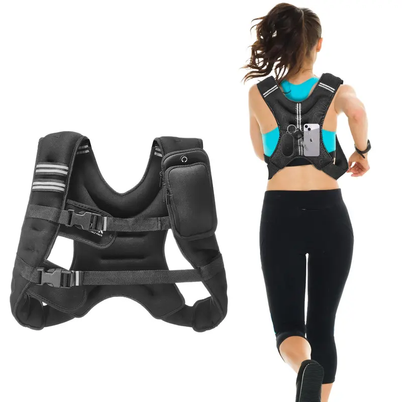 VEVOR Unisex Adjustable Weighted Vest - 12 lbs Muscle Exercise & Workout Equipment, Evenly-Distributed Iron Pellets, Reflective Stripe, Double Buckles, Dual Pockets, 35-45" Bust for Core Strength Training, Jogging (Weighted Vests Women Fit)