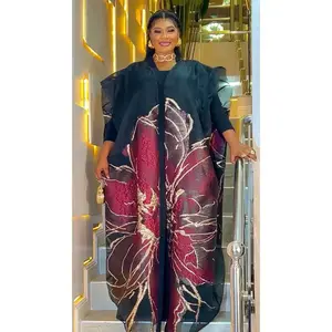 Rich Burgundy Floral Kaftan Brocade Dress 2-Piece Set for Mother of The Bride Wedding Guest Cocktail Dinner Reception Gala Anniversary