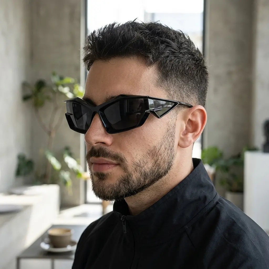 Cyberpunk Full Wrap Sunglasses with Geometric Irregular Cut, Matte Silver Frame with Reflective Glass Lenses, UV400 Protection, Mirror Lens, Cyber Futuristic, Cycling, Driving, Geometric-Pattern, Integrated Molded, Multi-Sports, Outdoor, Metal Sunglasses,
