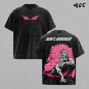 Limited Doflamingo Smile - One Piece OP 1.111 Oversized Washed Tee, Retro Unisex Graphic 90s Vintage Anime Manga Acid Washed Lightweight Cotton Washed Tee, Gift For Anime Fan, Anime Y2K Streetwear T-Shirt