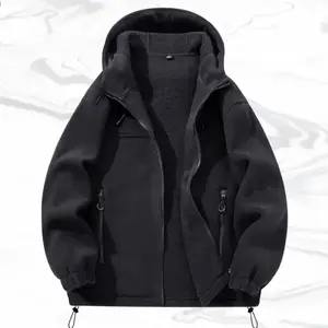 A men's hooded fleece jacket, trendy street style, the hooded design is classic and trendy, the yellow is bright and eye catching, showing individuality, the zipper and pocket details are exquisite, with trendy elements, the velvet material is warm and pr