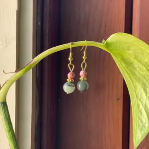 Jade and Pink Boho Earrings with Gold Accents and Natural Gemstone Beads for Bohemian Style