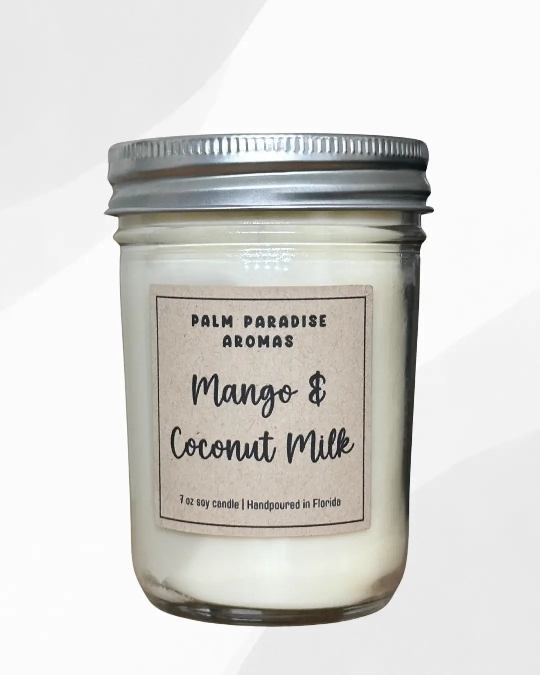Palm Paradise Aromas 7 Ounce Soy Wax Mason Jar Candle Mango & Coconut Milk Scented Decor Ornament Handpoured in Florida