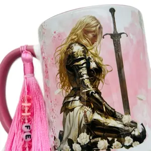 I'm a Warrior on God” 11 onz Mug with Gold-Embraced Design and Pink Tassel