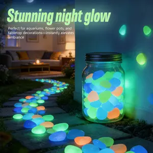 Glow in The Dark Luminous Pebbles, Multicolor Fluorescent Garden Stones for Fish Tank Aquarium Decoration, Outdoor Landscaping Rocks Backyard Patio Sidewalk Lawn, Solar Charged Bright Home Decor, 500pcs Bulk LED Pink Crochet Flower Bouquet Decor Kit