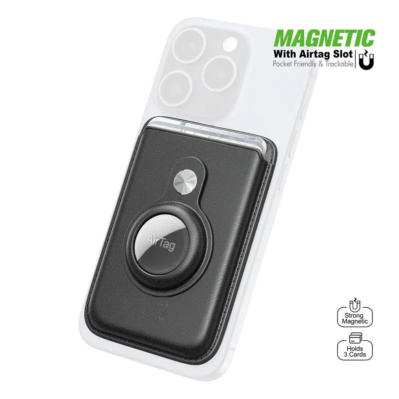 Magnetic Wallet with AirTag Slot - Anti-Lost Design! Works Seamlessly with All MagSafe Compatible Cases for iPhone/Samsung/Android Smartphones | Strong Magnet Attachment, Slim Profile, Card Holder for Daily Use