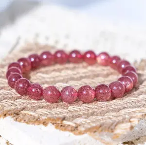 Natural Strawberry Quartz Round 8mm Beads Beaded Crystal Healing Energy Men Women Luck Bracelet