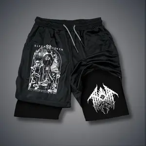 Sleep Token Merch Summer Unisex Black Graphic Shorts Double-Layer Sports Shorts with Elastic Waistband & Drawcord for Comfortable Fit