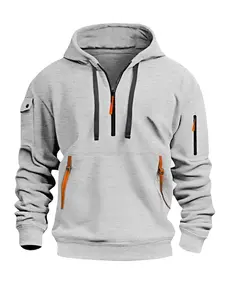 Men's outdoor sports hoodie, autumn and winter thickening warm and comfortable multi-pocket workwear sweatshirt, suitable for outdoor sports, daily leisure, men's sports workwear sweatshirt, Athletic Hoodies