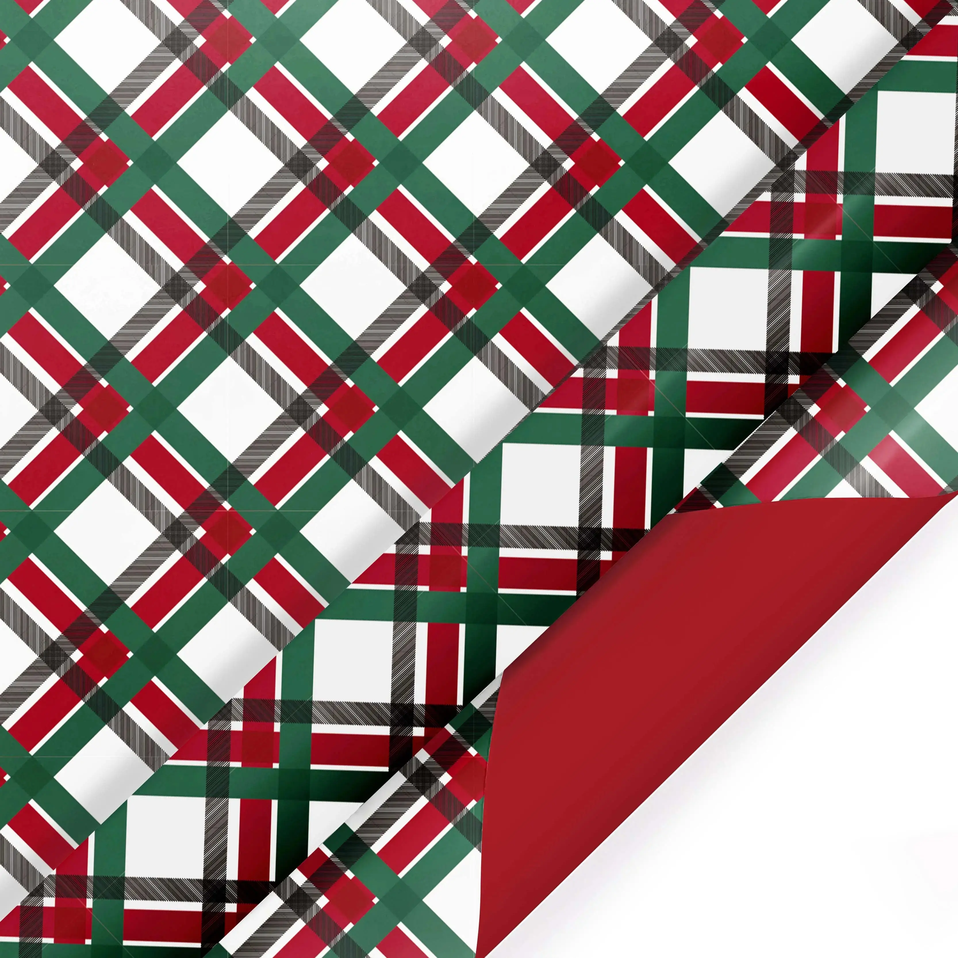 Vintage Diagonal Plaid-Red Metallic Reversible Gift Wrapping Paper, 30in x 10ft Office Stationery Supply for Holiday Gifting