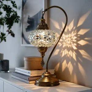 MOZAIST Turkish Mosaic Swan Neck Table Lamp with Bulb Included White Elegant Design for Home Decor Ready to Use