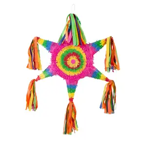 4" x 25" Neon Star-Shaped Piñata with Tassels Hanging Decoration
