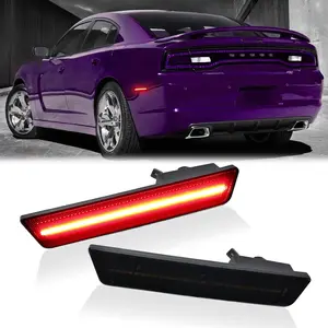 LED Side Marker Lights Rear Red Bumper Parking Signal Lamps for 2008-2014 Dodge Challenger & 2011-2014 Charger Smoked Len, 2PCS