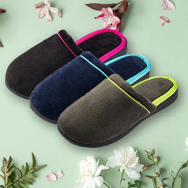 Roxoni Women's Slippers Memory Foam Soft Terry Ladies House Slipper Ultra Comfort Terry Insole Non-Skid Rubber Sole Round Toe Indoor Summer