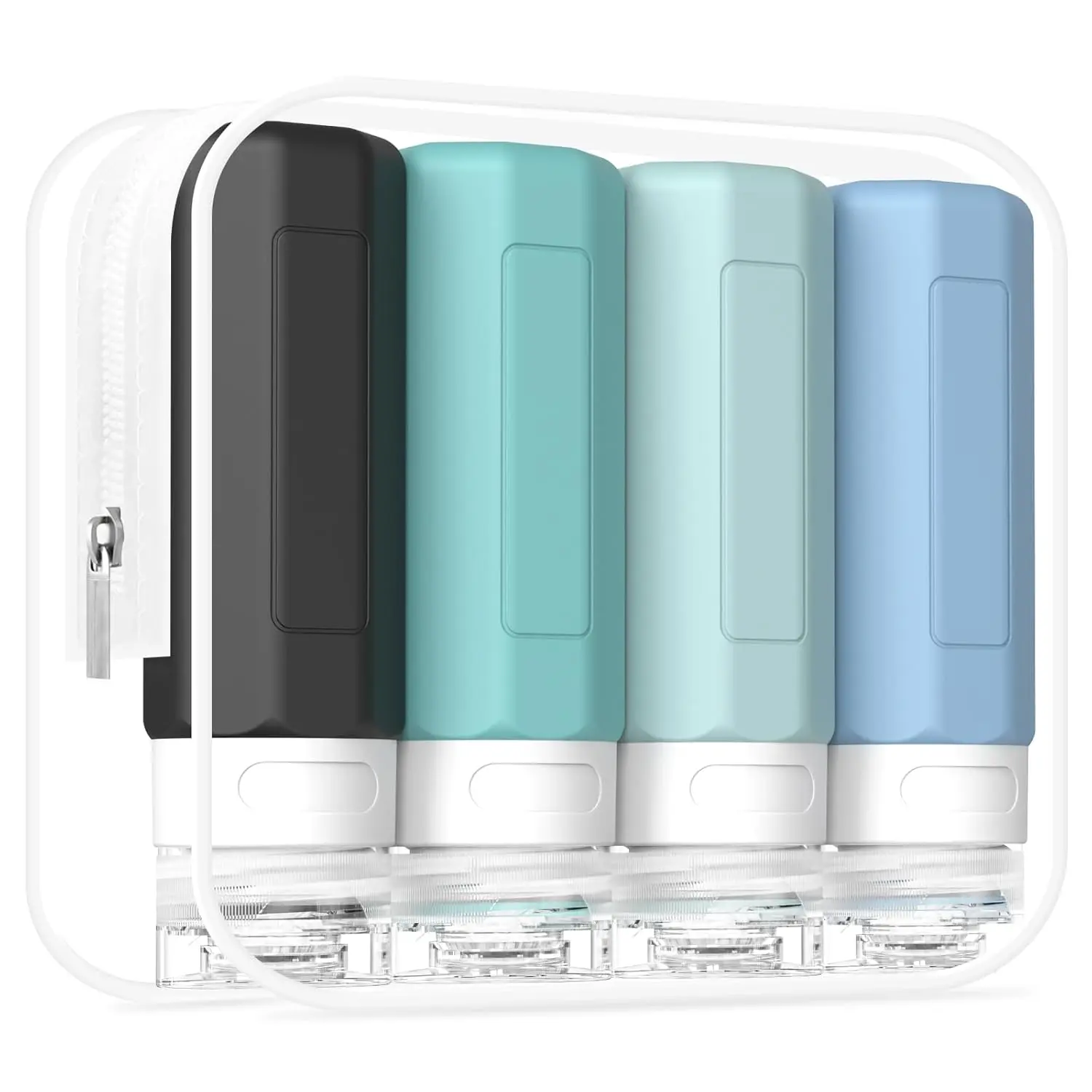 T- and-capped 3oz Silicone Travel Toiletries Containers, Leakproof Lid-Sealed Rectangular Modern Refillable Squeezable Bottles, BPA-Free, TSA-Approved Gray Shampoo Storage Jars (Home Supplies Organizer)