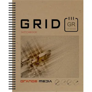Orange Media Grid Sketchbook. Spiral Bound. Left Spine. Multi-Media. (8.5" x 11") 1/8" Box. (Grey Grid). SB-2550-LS