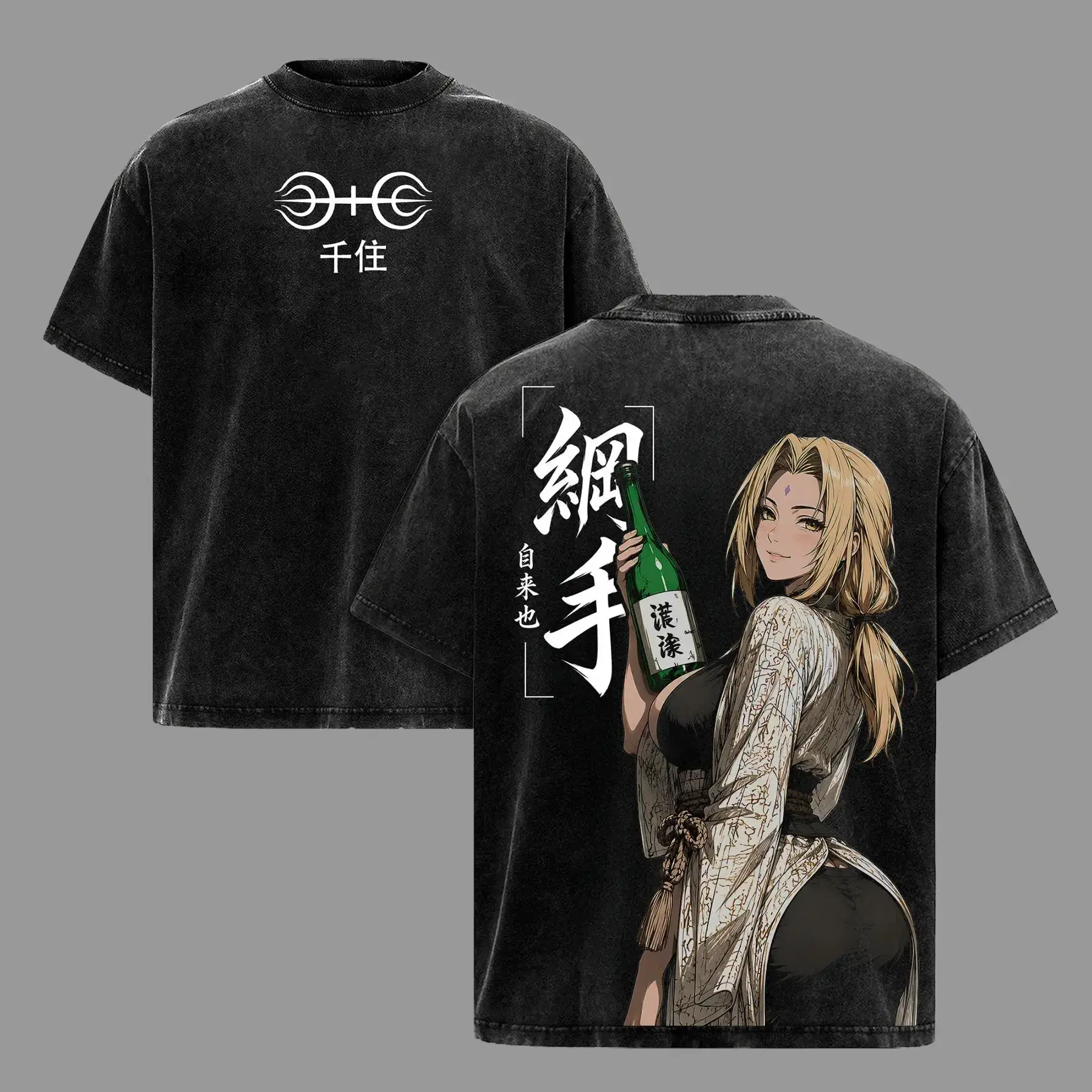 Tsunade Naruto Fifth Hokage Vintage Washed T Shirt Legendary Sannin Anime Graphic Tee Slug Princess Streetwear Oversized Heavy Cotton Shirt Unisex Top