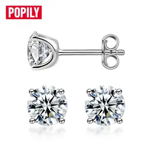 POPILY Solitaire Four Prong Earrings Butterfly Back Stud Earring Jewelry Perfect Birthday Mother’s Day Gift for Men Women Wedding Set