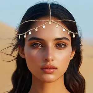[Vintage Wave Sequin Hair Accessory] Fashionable temperament niche light luxury headdress chain boho multi-layer headdress Elegant Vintage Wave Sequin Headband with Tassel - Perfect for Parties & Festivals, Metal Hair Accessory for Women, Round, Danc