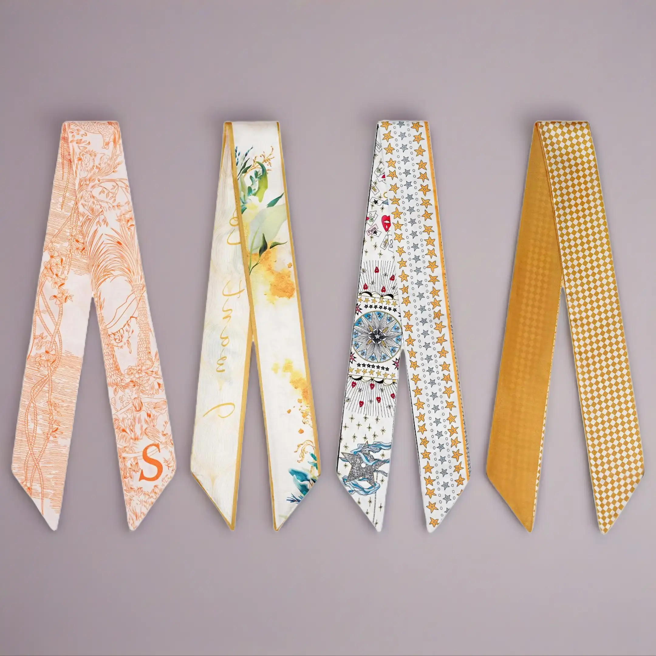 4 pieces set of small ribbons versatile ribbon hair scarves skinny scarf fashion ribbon scarves for bags handbag handle scarf purse scarf for women girls ladies fashion accessories
