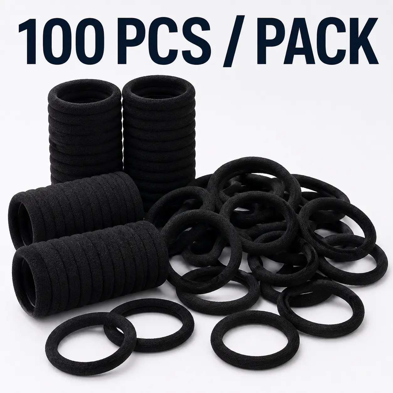 Black Hair Scrunchies for Women, Premium Elastic Hair Bands, Soft Stretch Ponytail Holders, Comfortable No Crease Hair Ties, Durable Black Hair Accessories for Daily Styling, Gym, Work, School, Travel, and All Hair Types