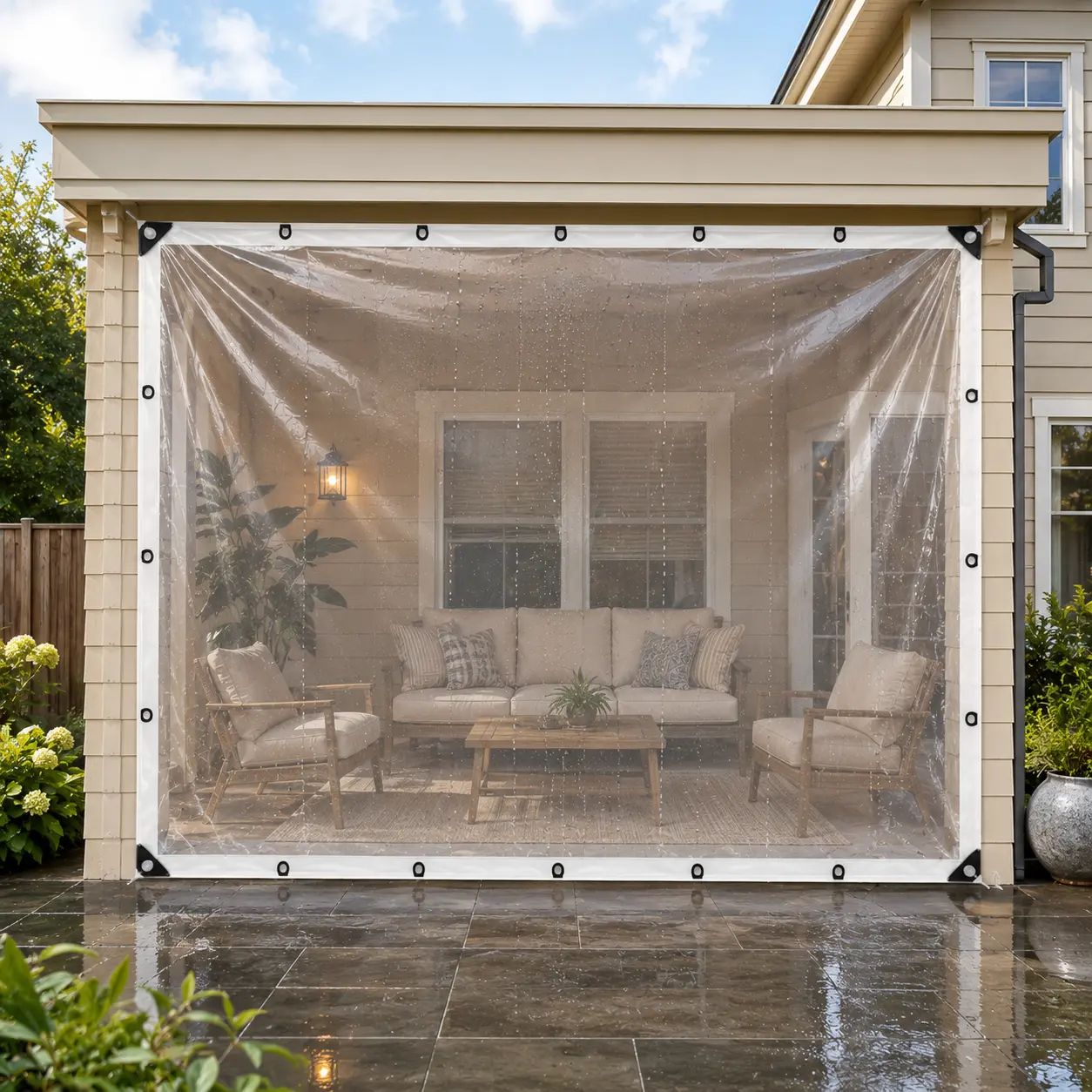 Weatherproof Transparent Vinyl Rain Cloth 10ft×13ft, Heavy-Duty Foldable Clear Waterproof Dustproof Tarp, Reinforced Edges & Grommet Holes for Farm, Greenhouse and Plant Enclosure lightweight protection