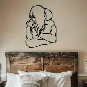 Valentine's Day Couple Silhouette Metal Wall Art Black Romantic Decor for Bedroom Living Room Office Indoor Outdoor