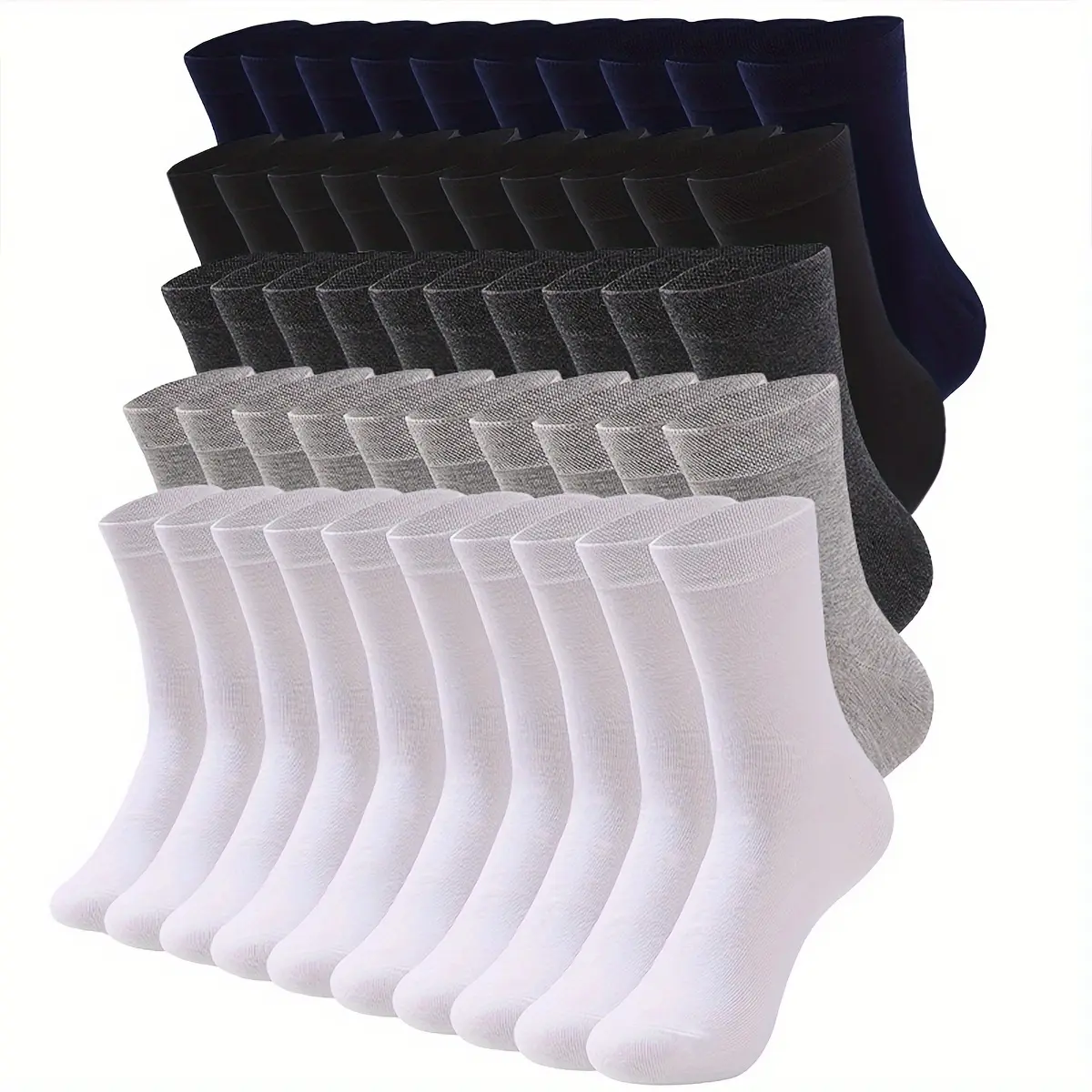 Women's Basic Multicolored Mid-Calf Socks - 50-Pair Minimalist Pack, Thin, Breathable, Comfy, Casual, All-Season Outdoor Wear, Ideal Gift