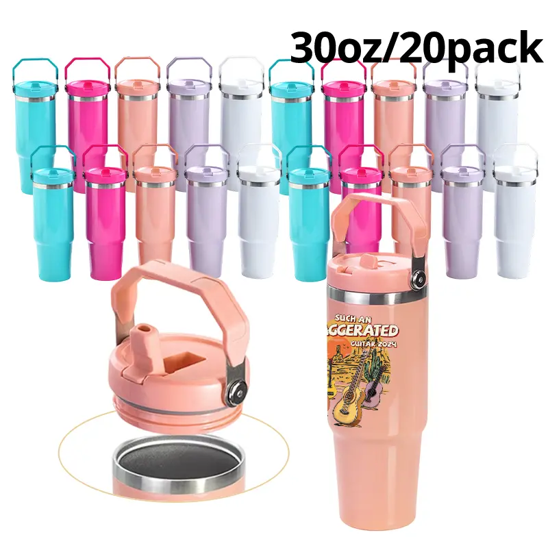 20-Pack 30oz Stainless Steel Sublimation Travel Mugs, Portable Insulated Vacuum Insulated Tumblers with Handles, Macaron Mixed Colors Drinkware, US Warehouse, Portable Insulated Tumbler, Vacuum Insulated Tumbler