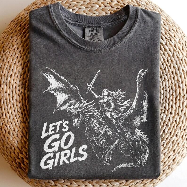 Comfort Colors Vintage Warrior Woman Dragon Rider T-Shirt, Fantasy Graphic Tee, Feminist Empowerment Tshirt, Dragon Lover Gift