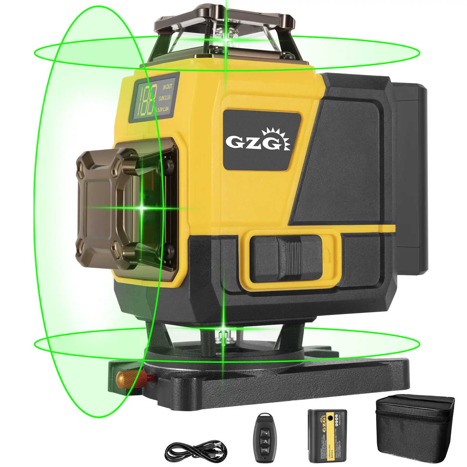 GZG Laser Level 4x360 Self-Leveling, 16-Line Beam, 4D Cross, Pulse Mode, for Construction & DIY Projects, Includes Battery, Remote Control