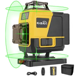 Gzg Laser Level Tool 4x360 Self-Leveling, 16-Line Beam, 4D Cross, Pulse Mode, for Construction & DIY Projects, Includes Battery, Remote Control