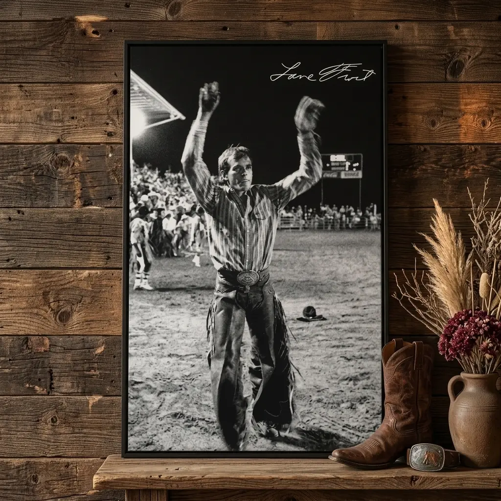 Vintage Western Rodeo Cowboy Canvas Print - Lane Frost Autograph Black and White Art, Texas Country Style House Wall Decor for Independence Day, Veterans, Lead-Free All-Seasons Home Supplies