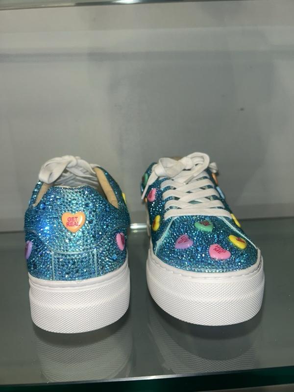 Bestey Johnson Glitter Heart Decorated Blue Sneakers with White Laces and Soles