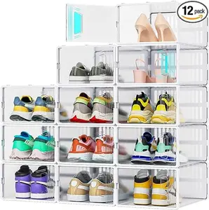 12 Pack Shoe Organizer, Clear Plastic Stackable Shoe Storage, Multifunctional Shoe Box, Universal Shoe Storage Boxes for Men and Women
