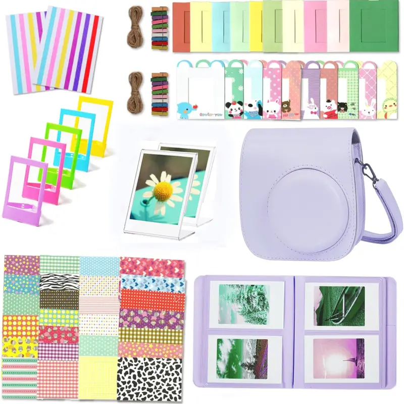 Instant Mini 12 Camera Accessories Compatible with  Instax Mini 12 Camera Include Case/Album/Wall Hang Frames/Film Frames/Border Stickers/Corner Stickers (Lilac Purple)