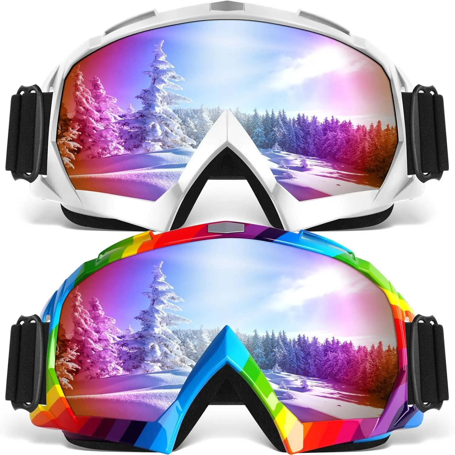 Ski Goggles, OTG Snowboard Goggles for Men Women & Youth, Winter Sport Anti Fog Snow Goggles - UV400 Protection