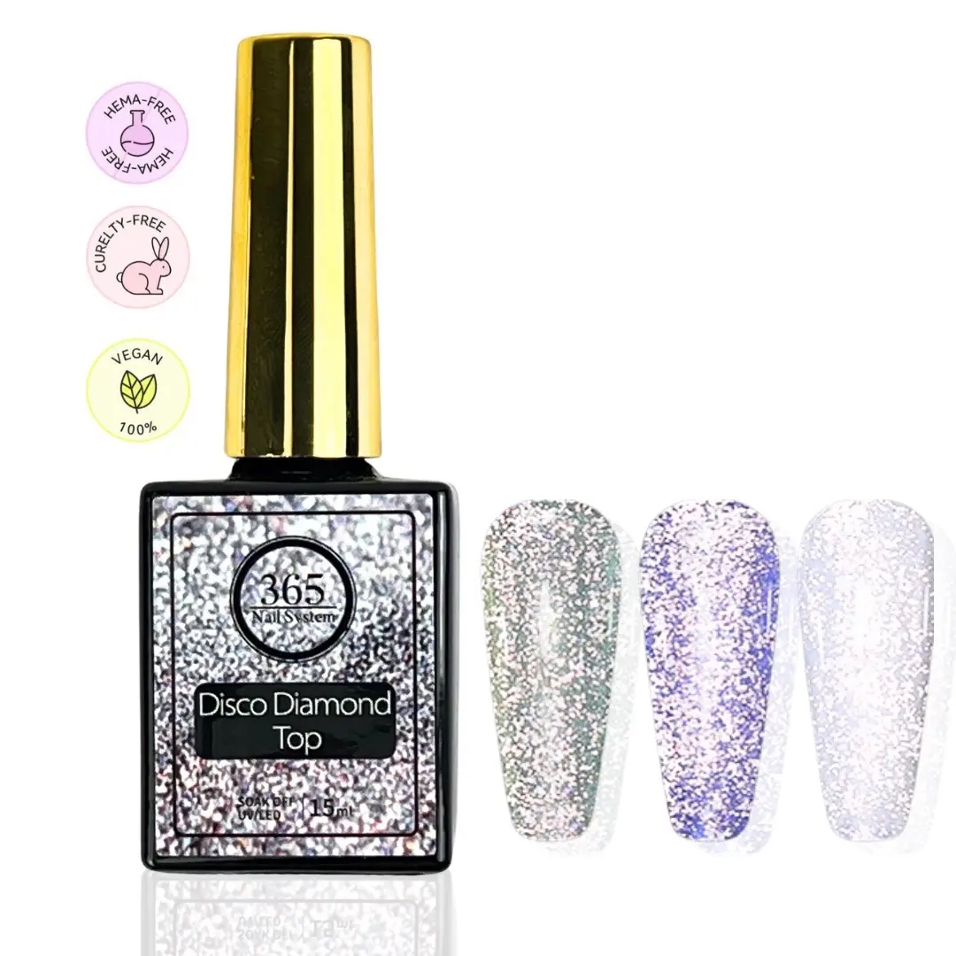 365 Nail System : 15ml / 0.5 oz Holographic Reflective Glitter Gel Polish- Holographic Disco Gel - Disco Diamond Top Gel Polish - Gel Nail Polish Colors - Reflective Flashing  , Soak Off Gel Polish