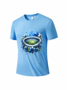 Men's Summer Watercolor Print Quick-Dry T-Shirt, Slim-Fitting Short Sleeve, Sporty Style for Daily Wear and Outdoor Sports